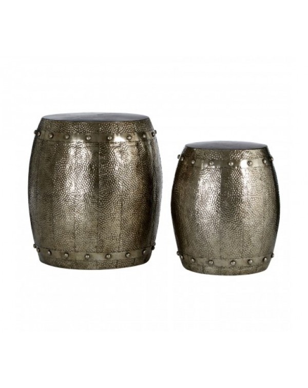 Premier Housewares- Silver Reza Hammered Drum Stools