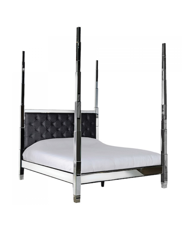   Black Leather Mirrored 6Ft. Super King-Size Bed