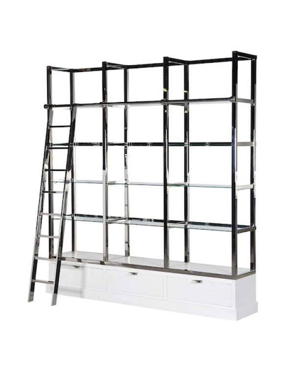  Kensington White & Chrome Library Shelves Unit with Ladder